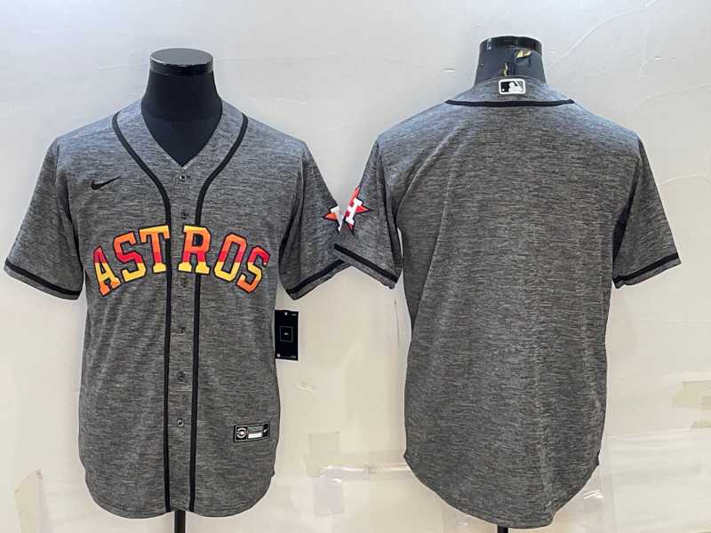 Men%27s Houston Astros Blank Grey With Patch Cool Base Stitched Baseball Jersey